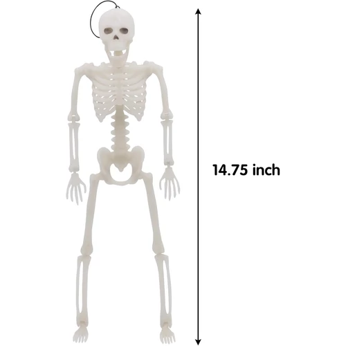Halloween csontváz szett, 2 db, mozgatható testrészekkel, fluoreszkál, 37 cm 