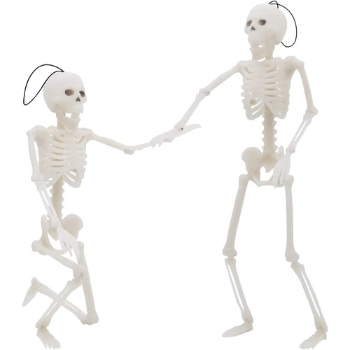 Halloween csontváz szett, 2 db, mozgatható testrészekkel, fluoreszkál, 37 cm 
