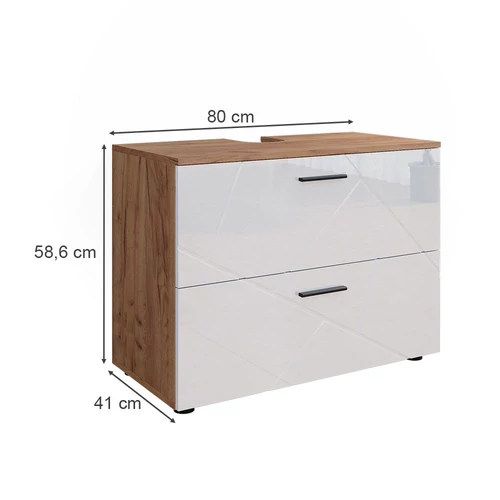 Vicco Irma mosdószekrény, 80 cm, magasfényű fehér / tölgy