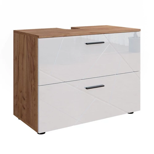Vicco Irma mosdószekrény, 80 cm, magasfényű fehér / tölgy