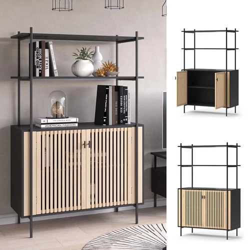 Vicco bambusz-fém tárolópolc, könyvespolc, 90 cm