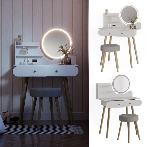Vicco Edda fésülködőasztal székkel, led tükörrel, fehér, 80 cm