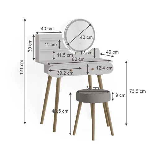 Vicco Edda fésülködőasztal székkel, led tükörrel, fehér, 80 cm