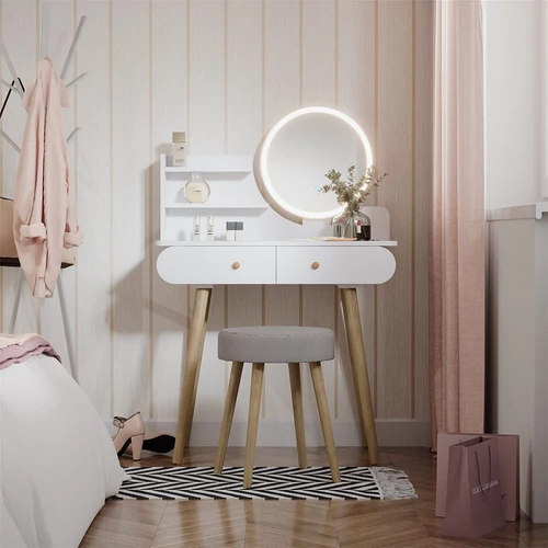 Vicco Edda fésülködőasztal székkel, led tükörrel, fehér, 80 cm