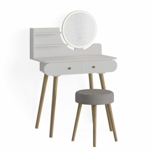 Vicco Edda fésülködőasztal székkel, led tükörrel, fehér, 80 cm