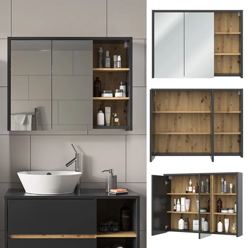 Vicco Viola tükrös szekrény 100x75 cm, antracit/tölgy