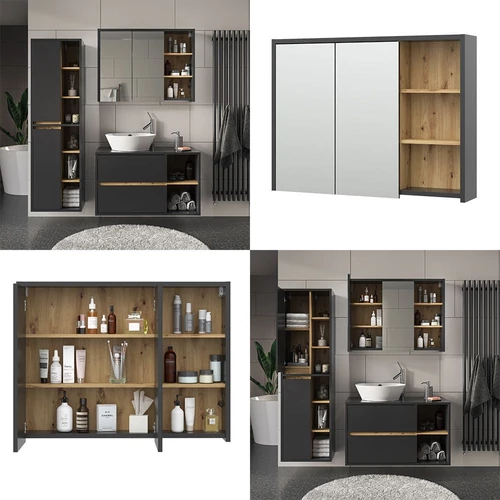 Vicco Viola tükrös szekrény 100x75 cm, antracit/tölgy