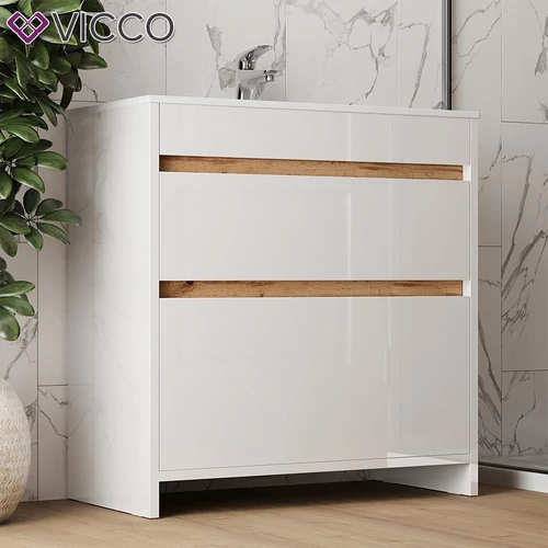 Vicco Detmold mosdószekrény, 80 cm, fehér/tölgyfa