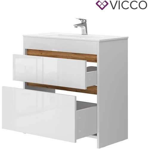 Vicco Detmold mosdószekrény, 80 cm, fehér/tölgyfa