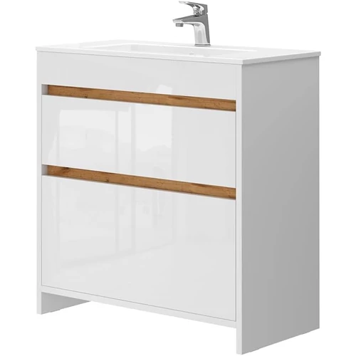 Vicco Detmold mosdószekrény, 80 cm, fehér/tölgyfa