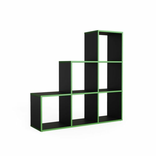 Vicco lépcsős térelválasztó polc, 6 rekeszes, fekete/zöld