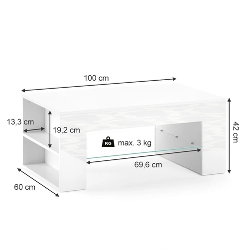 Vicco Stelios dohányzóasztal, 100 cm, fehér