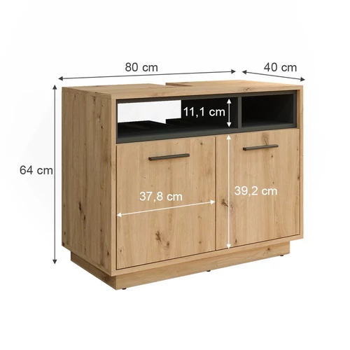 Vicco Beatrice mosdószekrény, 80 cm, tölgy-antracit