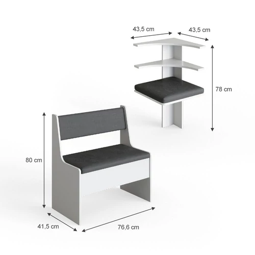 Vicco Roman konyhai sarokpad szett, 120x120 cm, fehér-antracit 
