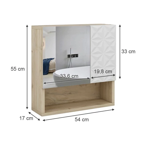 Vicco Edge tükrös szekrény, 54x55 cm , fehér-tölgy