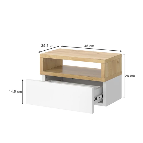 Vicco Urbano éjjeliszekrény, fehér-tölgy, 45 cm