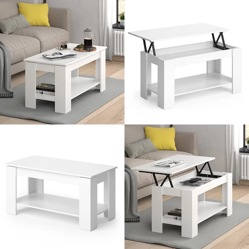 Vicco Lorenz nyitható tetjű dohányzóasztal, fehér, 100x50 cm