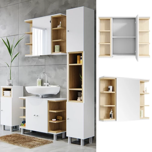 Vicco Aquis nyitott tükrös szekrény 80×64 cm, fehér-sonoma