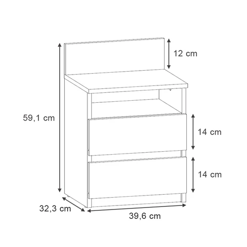 Vicco Monty 2 fiókos éjjeliszekrény szett, 2 db, antracit/tölgy