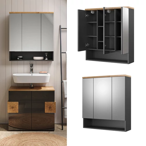Vicco Eden tükrös szekrény 70x77 cm, antracit/tölgy