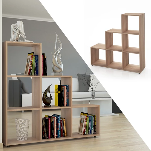 Vicco lépcsős polc 6 rekesszel, sonoma, 104x108x29 cm