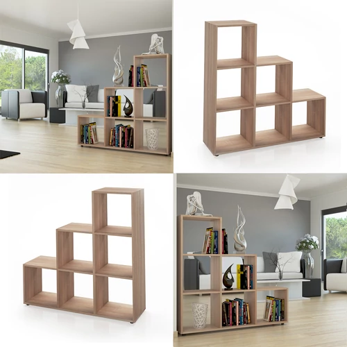 Vicco lépcsős polc 6 rekesszel, sonoma, 104x108x29 cm