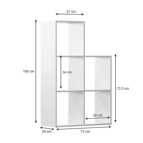 Vicco lépcsős polc 5 rekesszel, fehér, 73x108x29 cm