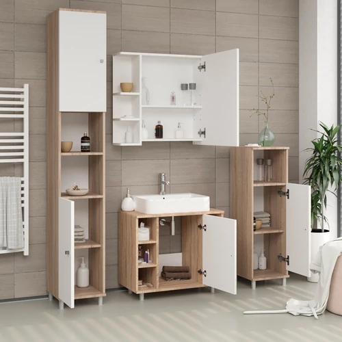 Vicco Fynn midi szekrény, tölgy-fehér, 95 cm