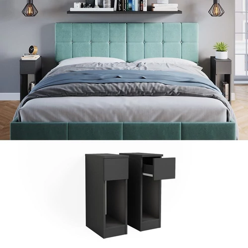 Vicco Enton éjjeliszekrény szett fiókkal, 2 db, fekete, 20x60 cm 