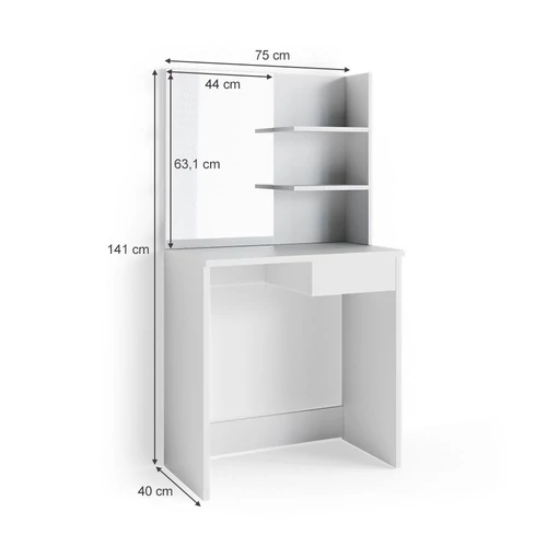 Vicco Dekos fésülködőasztal, 75 cm, fehér