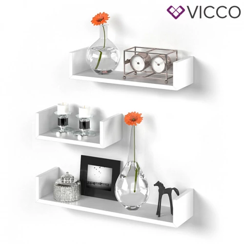 Vicco U alakú fali polc szett, 3 db-30,45,60 cm- fehér