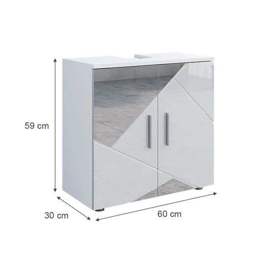 Vicco Irma mosdószekrény, 60 cm, magasfényű fehér-tükör betétekkel