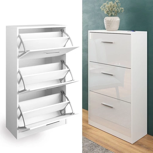 Vicco Gizmo 3 ajtós cipősszekrény, magasfényű fehér, 59x105 cm