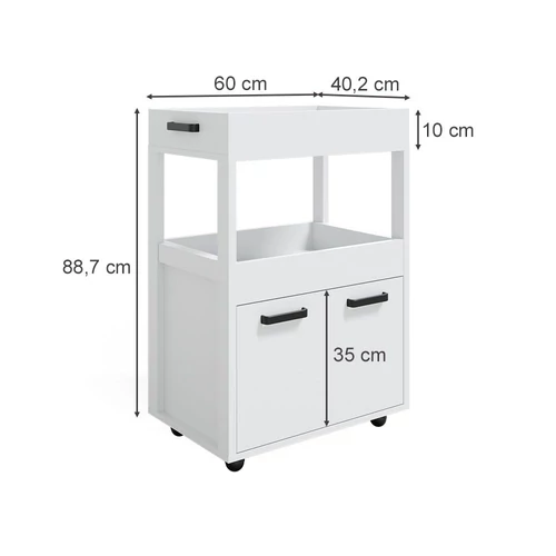 Vicco Simon gurulós bárszekrény, fehér, 60 cm