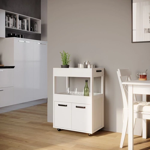 Vicco Simon gurulós bárszekrény, fehér, 60 cm