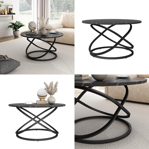 Vicco Calgary kerek dohányzóasztal, ⌀ 80 cm, fekete 