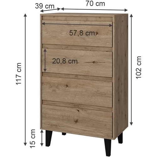 Vicco Bahia 4 fiókos komód, tölgy, 70x117 cm