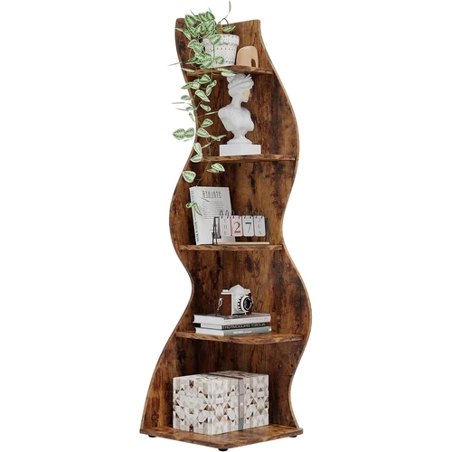 Tribesigns sarokpolc 5 polccal – barna, MDF, 48 × 50 × 177 cm