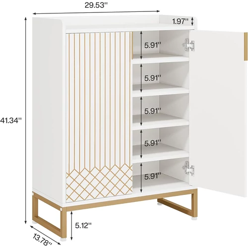 Tribesigns fehér 5 polcos cipősszekrény – MDF, zárt ajtók, 75×35×105 cm