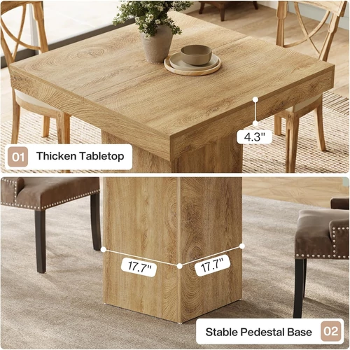 Tribesigns étkezőasztal 4 személyes– természetes fa mintázatú MDF, 100 × 100 × 80 cm