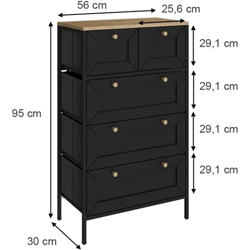 Vicco Belaro 5 fiókos komód – fekete, 56 × 30 × 95 cm