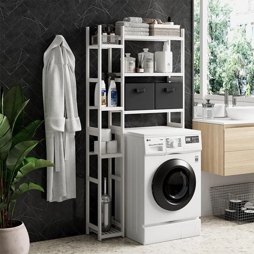 Vicco Bilbao fehér mosógépszekrény – 78,5 × 163 × 23,5 cm, polcokkal és 2 textil fiókkal