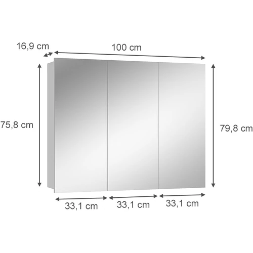 Vicco Sola fehér tükrös fürdőszobai szekrény – 100 × 79,8 × 16,9 cm