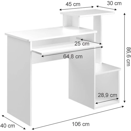 Vicco Karl fehér íróasztal / számítógépasztal – 106 × 40 × 86,6 cm