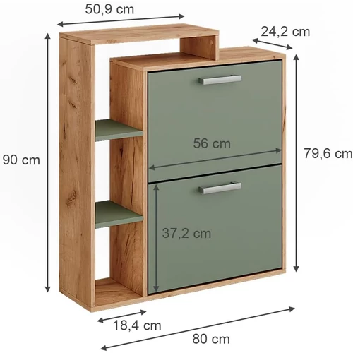 Vicco Orlando arany tölgy/zöld cipőszekrény – 80 × 90 × 24,2 cm