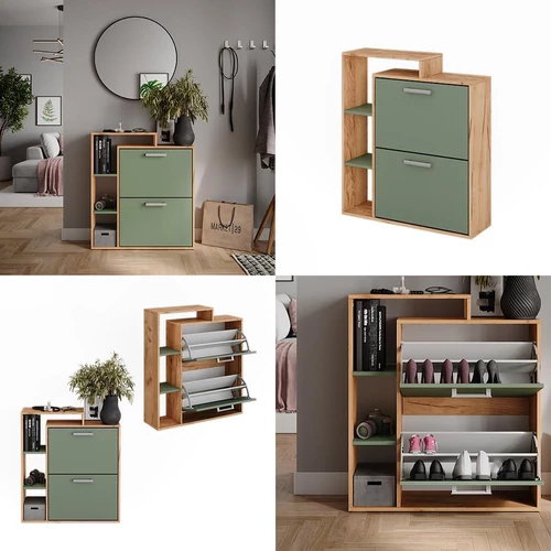 Vicco Orlando arany tölgy/zöld cipőszekrény – 80 × 90 × 24,2 cm