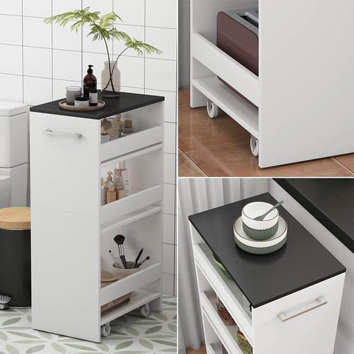 Vicco fehér/antracit görgős tárolószekrény – fürdőszobába vagy konyhába, 30 × 84,8 × 46 cm