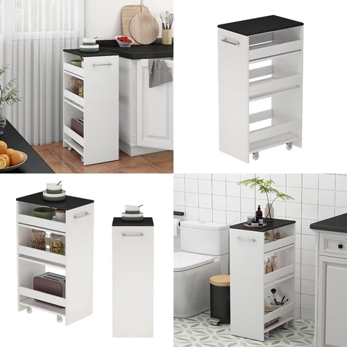 Vicco fehér/antracit görgős tárolószekrény – fürdőszobába vagy konyhába, 30 × 84,8 × 46 cm