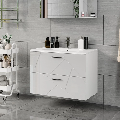 Vicco Irma magasfényű fehér fali mosdó alatti szekrény – 80 × 57 × 45 cm