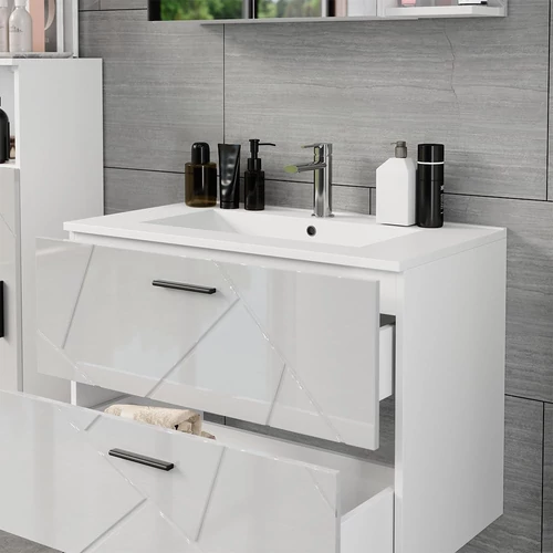 Vicco Irma magasfényű fehér fali mosdó alatti szekrény – 80 × 57 × 45 cm